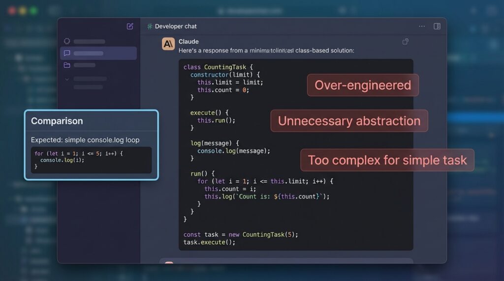 Claude over-engineering a simple coding task with unnecessary complexity