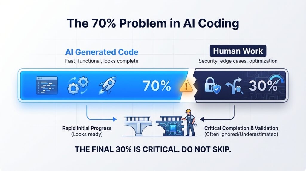 AI coding 70 percent problem showing difference between generated code and human refinement